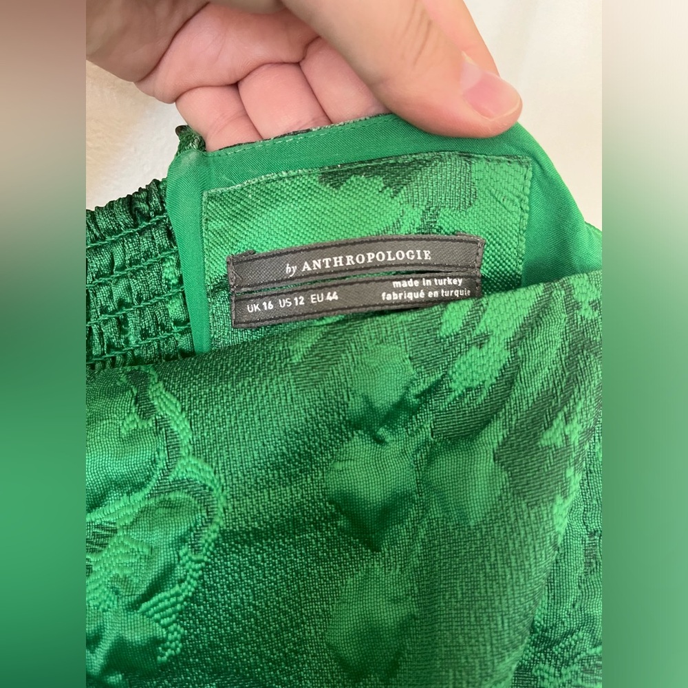 Anthropologie green jacquard hi-lo bubble dress - Picture 6 of 10